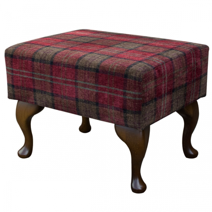 red footstool in tartan