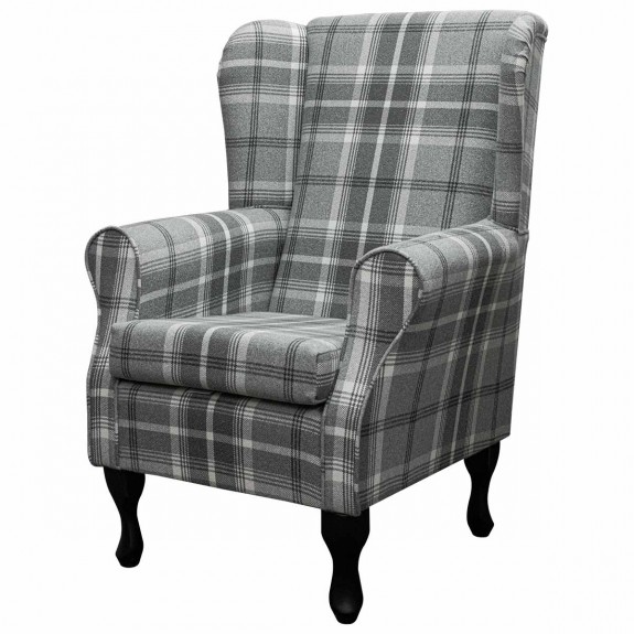 LUXE Standard Wingback Fireside Westoe Chair in a Balmoral Dove Grey Check Fabric
