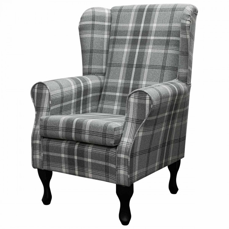 Standard Wingback Chair in a Balmoral Dove Grey Check Fabric | Beaumont