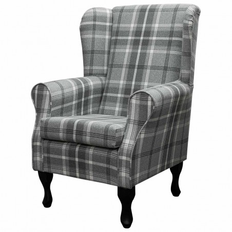 Standard Wingback Chair in a Balmoral Dove Grey Check Fabric | Beaumont