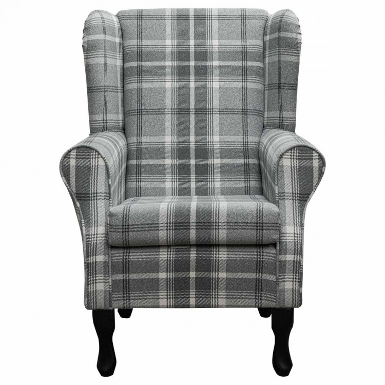 Standard Wingback Chair in a Balmoral Dove Grey Check Fabric | Beaumont