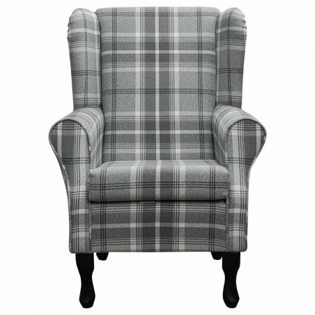 Standard Wingback Chair in a Balmoral Dove Grey Check Fabric | Beaumont