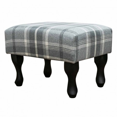 small footstool in grey tartan