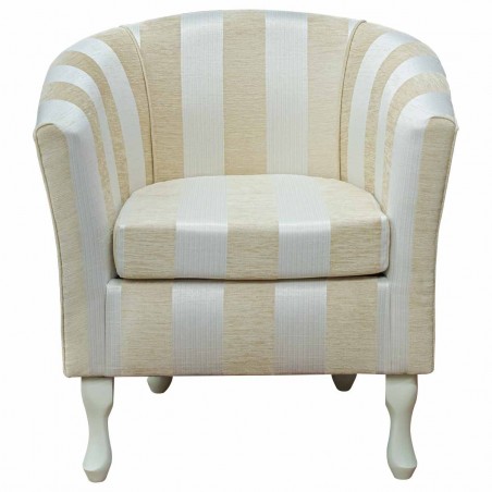 gold tub chair in stripe fabric