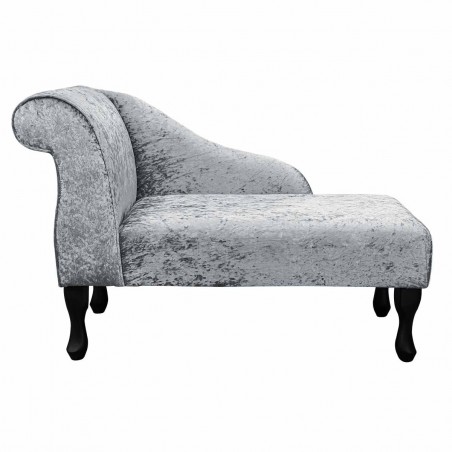 Chaise Longue in Shimmer Silver Crushed Velvet Fabric | Beaumont