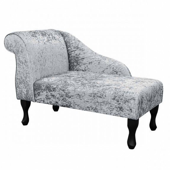 Chaise Longue in Shimmer Silver Crushed Velvet Fabric | Beaumont