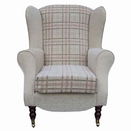 Duchess Wingback Armchair in a Maida Vale Light Beige & Red Check Fabric