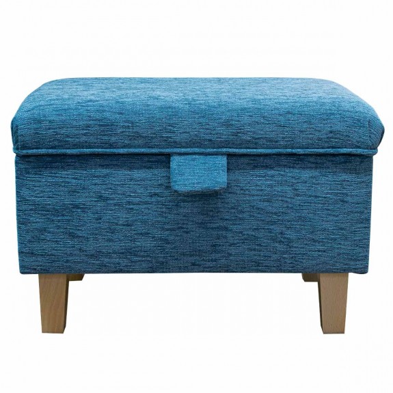 Storage Footstool, Ottoman, Pouffe in a Coniston Plain Blue Chenille Fabric
