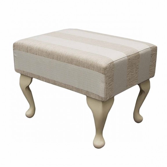 Small Beige Footstool in a Woburn Beige Stripe Fabric| Beaumont UK