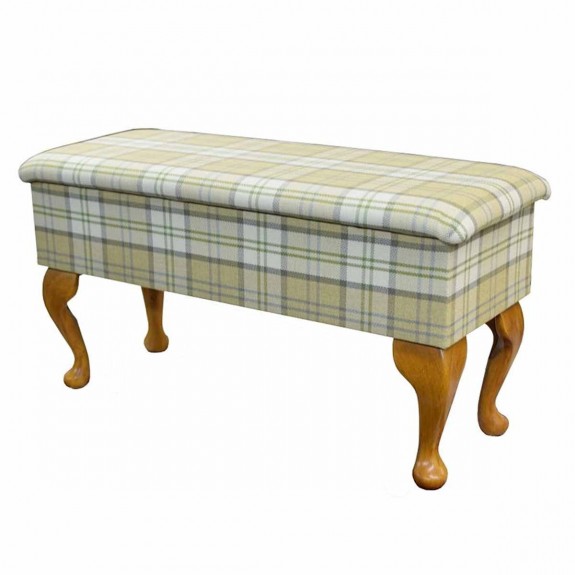 Dressing Table Storage Stool in a Green Tartan Fabric PIA1631 | Beaumont