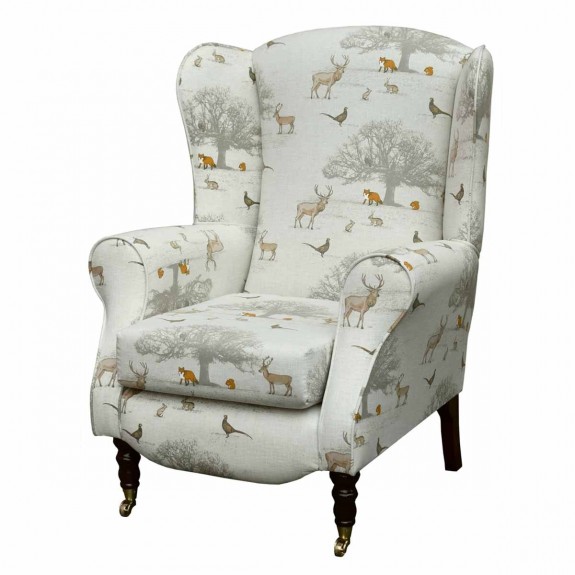 Duchess Wingback Armchair in a Tatton Autumn Print Fabric | Beaumont