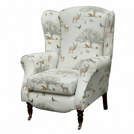 Duchess Wingback Armchair in a Tatton Autumn Print Fabric | Beaumont