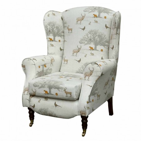 Duchess Wingback Armchair in a Tatton Autumn Print Fabric | Beaumont