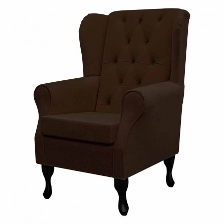 Buttoned Wingback Chair in a Plush Chocolate Brown Fabric | Beaumont