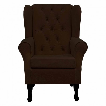 Buttoned Wingback Chair in a Plush Chocolate Brown Fabric | Beaumont