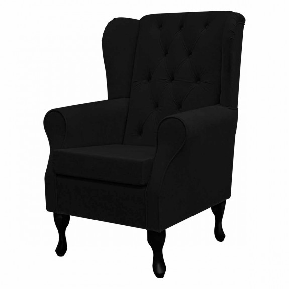 Standard Wingback Fireside Westoe Chair with Buttoning in a Plush Midnight Black Fabric