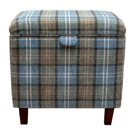LUXE Tall Storage Footstool Box, Ottoman, Pouffe in a Lana Blue Tartan Fabric