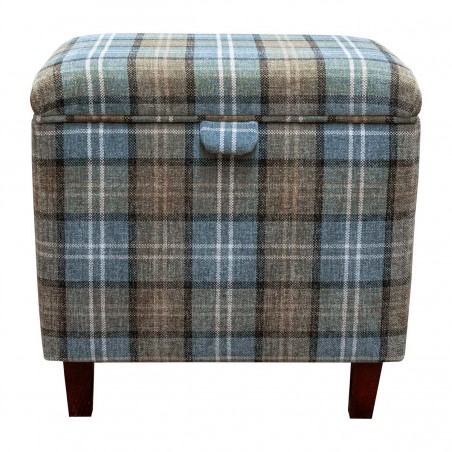 Tall Storage Footstool Box in a Lana Blue Tartan Fabric | Beaumont
