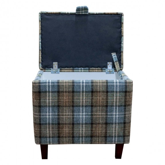 LUXE Tall Storage Footstool Box, Ottoman, Pouffe in a Lana Blue Tartan Fabric