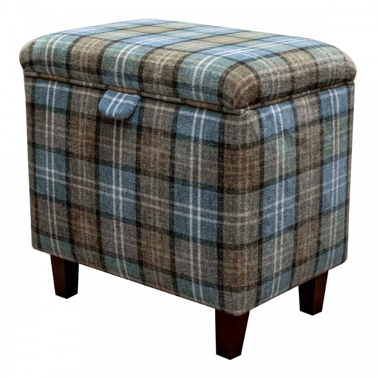 Tall Storage Footstool Box in a Lana Blue Tartan Fabric | Beaumont