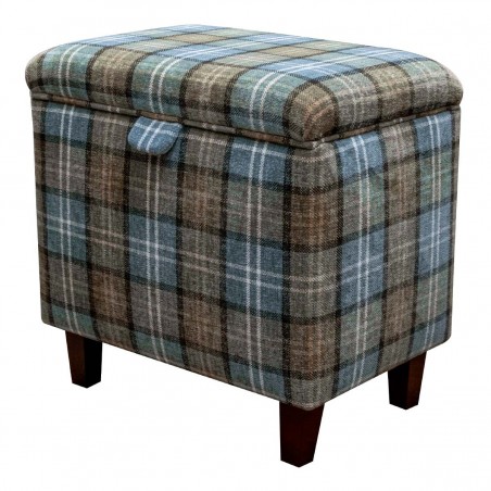Tall Storage Footstool Box in a Lana Blue Tartan Fabric | Beaumont