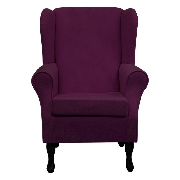 Standard Wingback Fireside Westoe Chair in a Plush Plum Purple Fabric