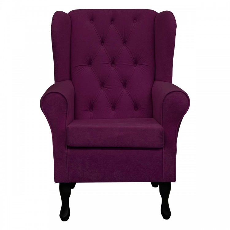 Buttoned Wingback Chair in a Plush Plum Purple Fabric | Beaumont