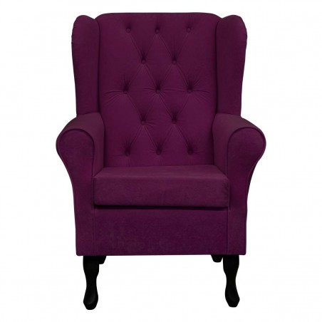 Buttoned Wingback Chair in a Plush Plum Purple Fabric | Beaumont