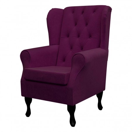 Buttoned Wingback Chair in a Plush Plum Purple Fabric | Beaumont