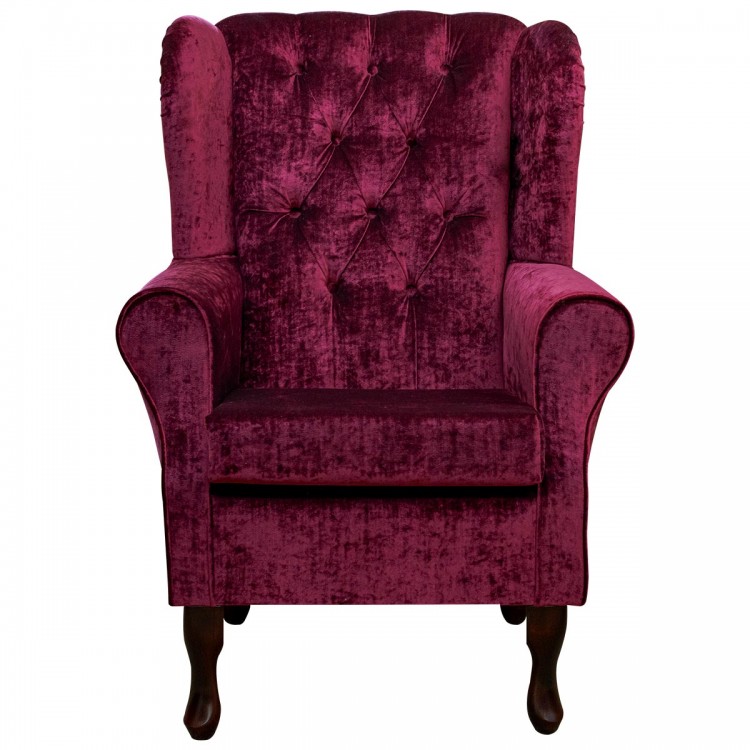 Buttoned Wingback Chair in a Pastiche Slub Wine Fabric | Beaumont