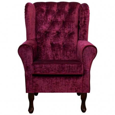 Buttoned Wingback Chair in a Pastiche Slub Wine Fabric | Beaumont