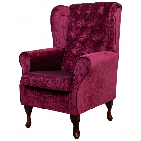 Buttoned Wingback Chair in a Pastiche Slub Wine Fabric | Beaumont