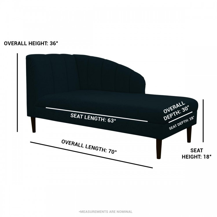 Seashell Chaise Longue Daybed in Plush Midnight Black Fabric | Beaumont