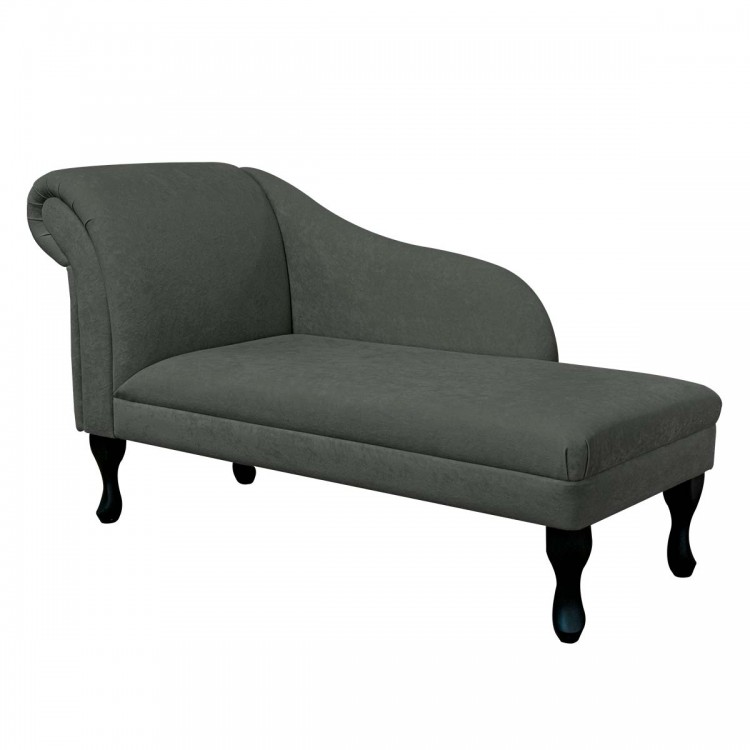 Medium Chaise Longue in a Plush Steel Grey Fabric | Beaumont