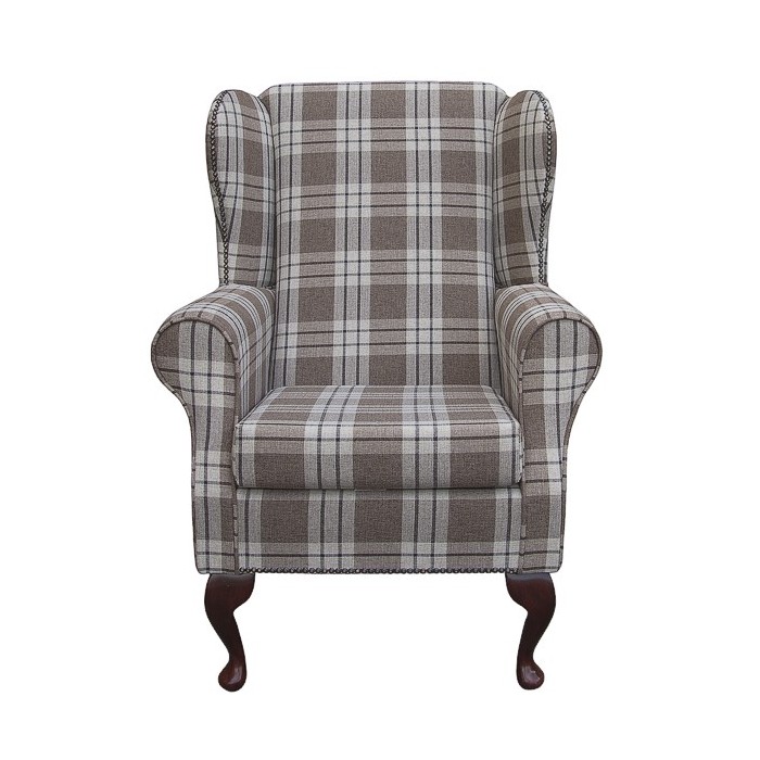 Westoe Chair in a Kintyre Chestnut Tartan Fabric with Studding