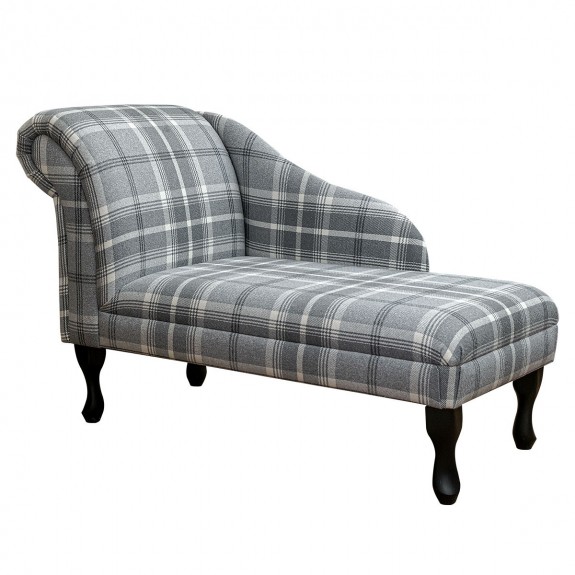Medium Chaise Longue in Balmoral Dove Grey Check Fabric VEL219 | Beaumont
