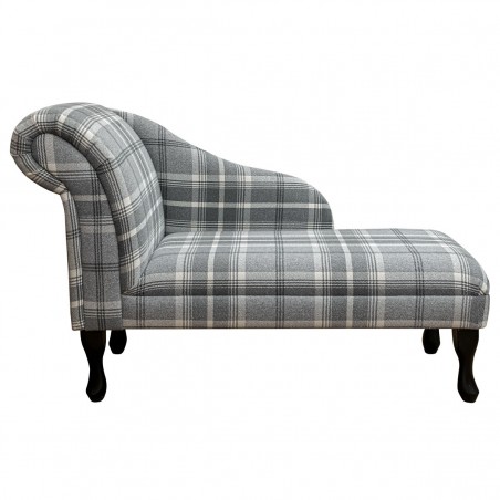 Medium Chaise Longue in Balmoral Dove Grey Check Fabric VEL219 | Beaumont