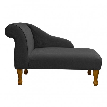 Small Mini Chaise Longue in a Plush Steel Grey Fabric | Beaumont