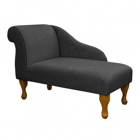 Small Mini Chaise Longue in a Plush Steel Grey Fabric | Beaumont