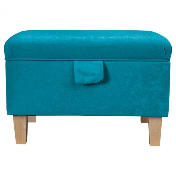 Storage Footstool, Ottoman, Pouffe in a Plush Light Blue Fabric