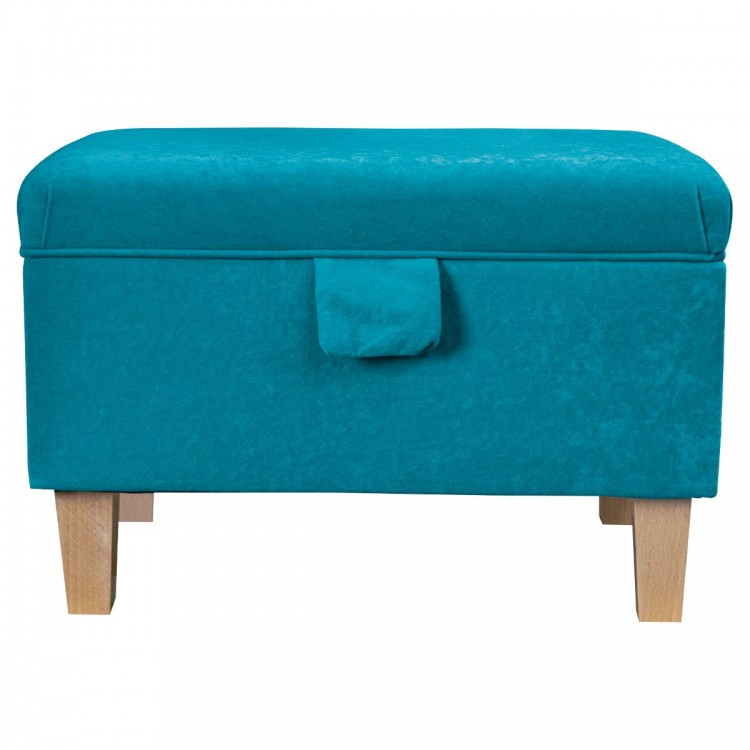 Storage Stool, Ottoman Box in a Plush Light Blue Fabric | Beaumont