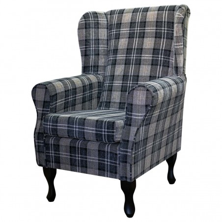 Wingback Chair in Lana Granite Plaid Tartan Fabric LAN1260 | Beaumont