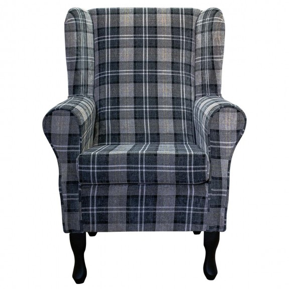 LUXE Standard Wingback Fireside Westoe Chair in a Lana Granite Plaid Tartan Fabric