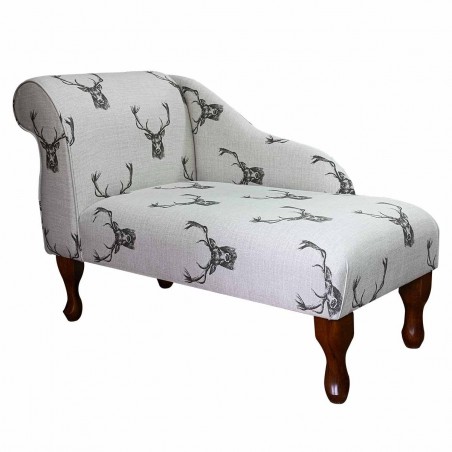 Mini Chaise Longue in a Cotton Print Stags Charcoal Fabric | Beaumont