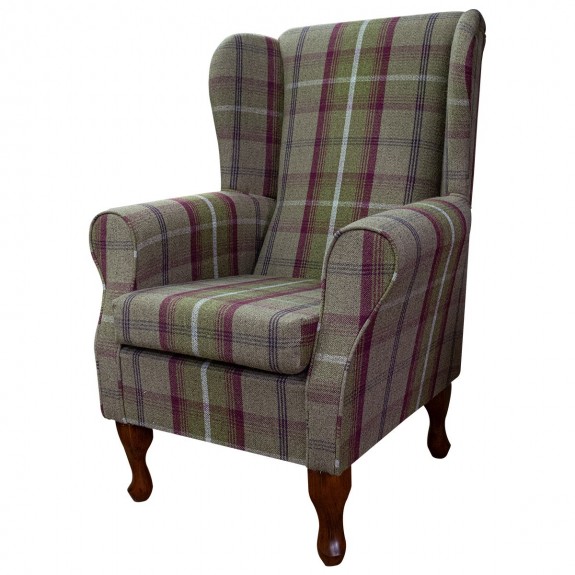 LUXE Standard Wingback Fireside Westoe Chair in a Balmoral Heather Tartan Fabric