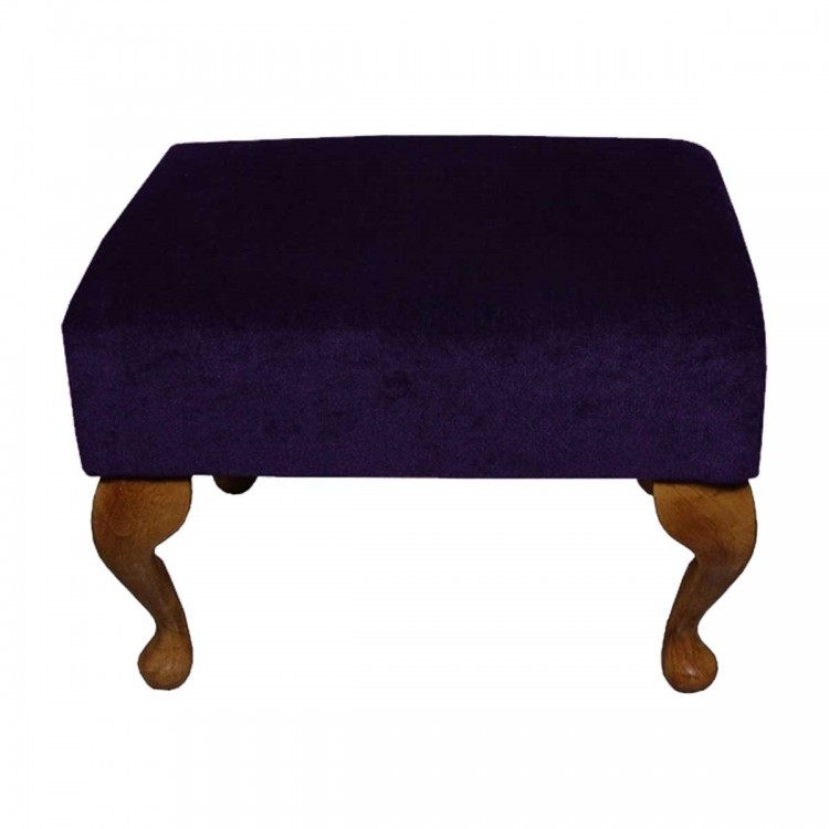 Small Footstool in a Malta Amethyst Deluxe Velvet Fabric | Beaumont