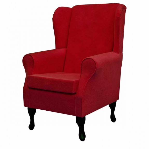 Standard Wingback Fireside Westoe Chair in a Plush Postbox Red Fabric