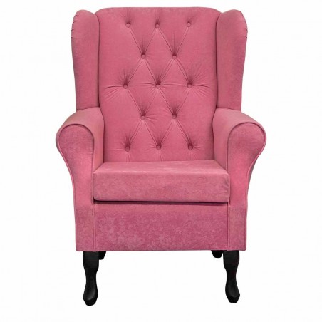 Buttoned Wingback Chair in a Plush Flamingo Pink Fabric | Beaumont