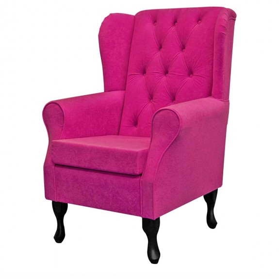 Standard Wingback Fireside Westoe Chair with Buttoning in a Plush Fuchsia Pink Fabric