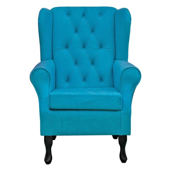 Standard Wingback Fireside Westoe Chair with Buttoning in a Plush Light Blue Fabric